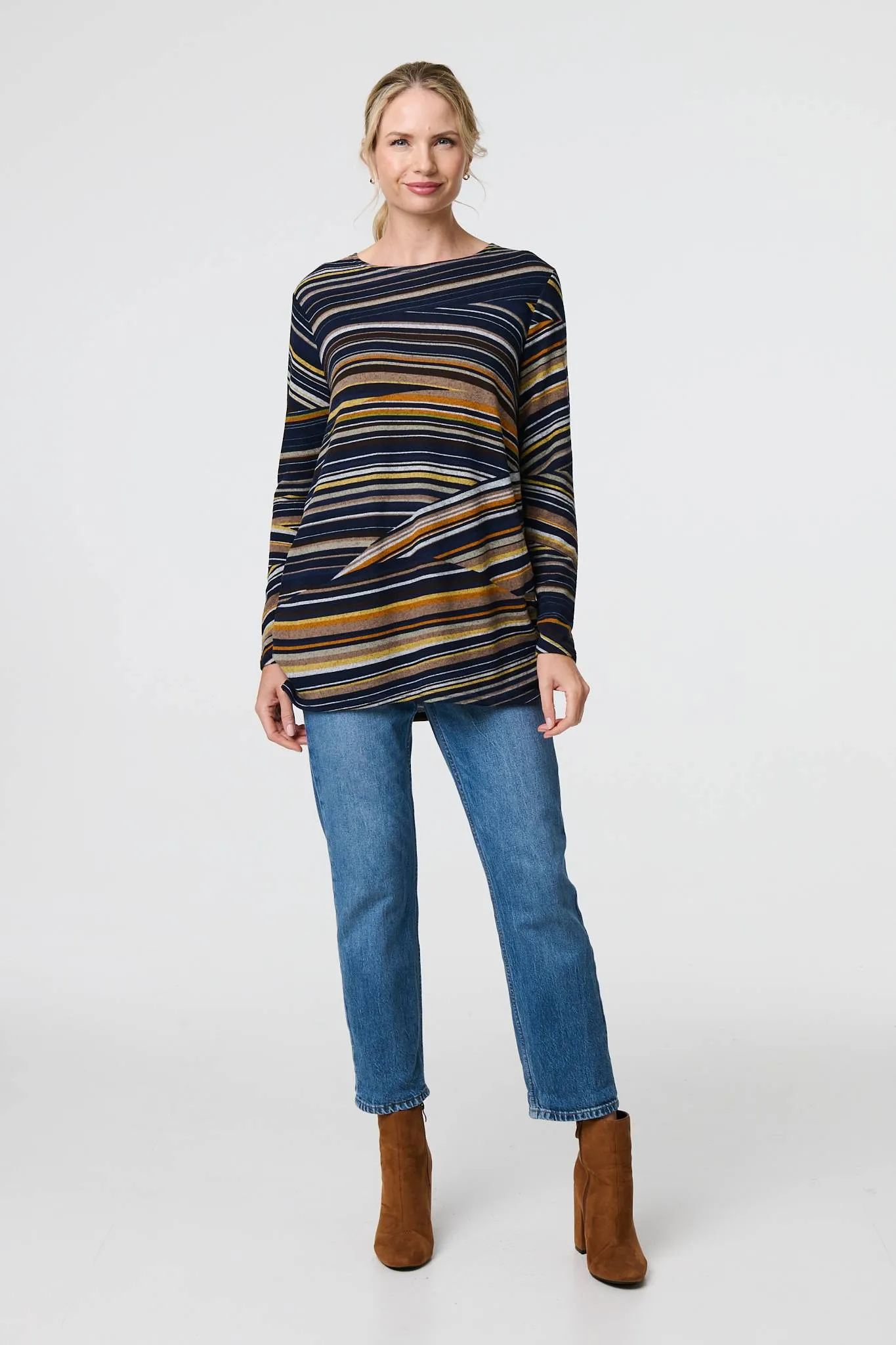 Stripe Print Long Sleeve Tunic Top