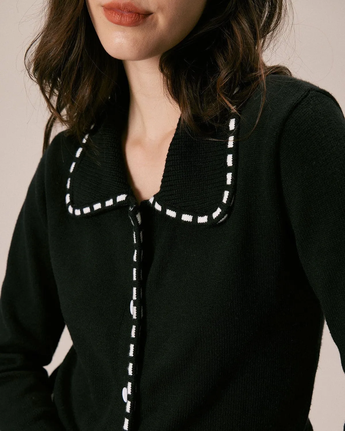 The Black Lapel Seam Colorblock Cardigan