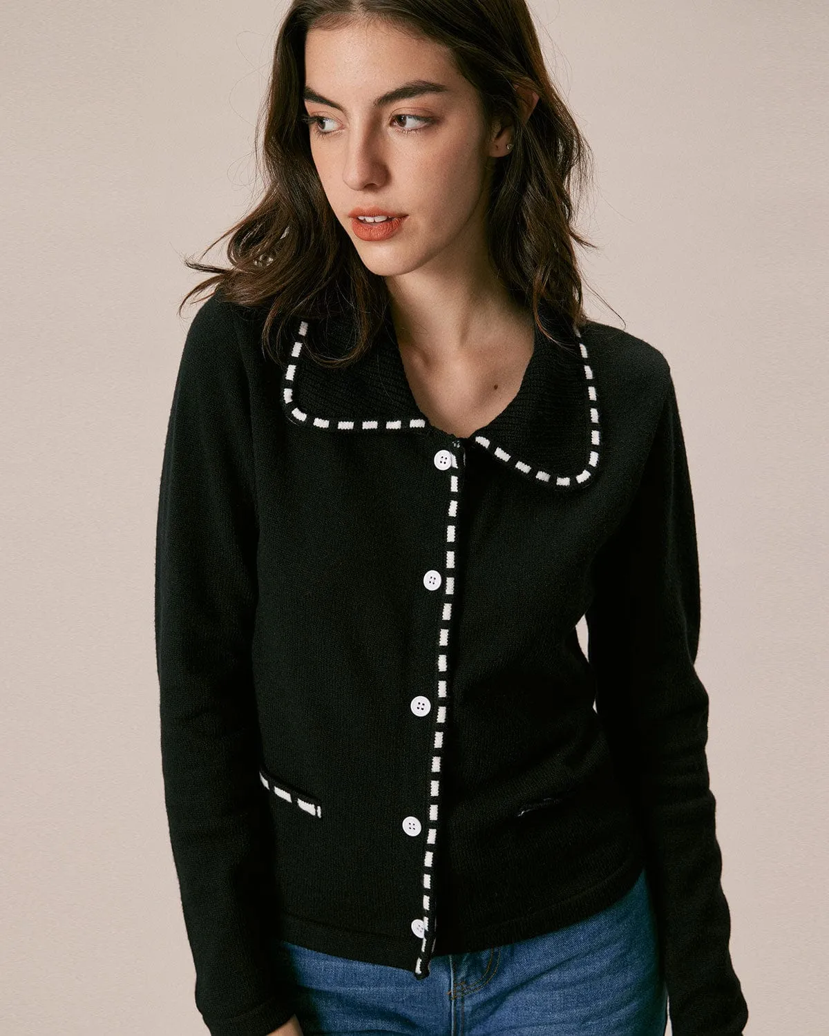 The Black Lapel Seam Colorblock Cardigan