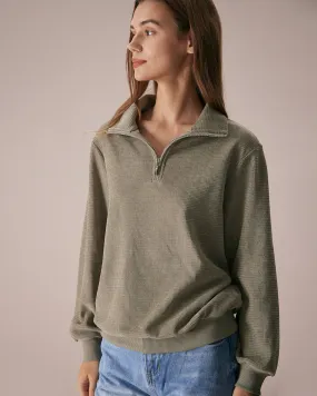 The Green Half Zip Drop Shoulder Sweatshirt