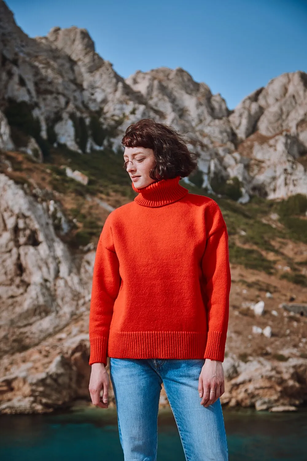 THERESE Turtleneck Sweater in Merino Wool - Red