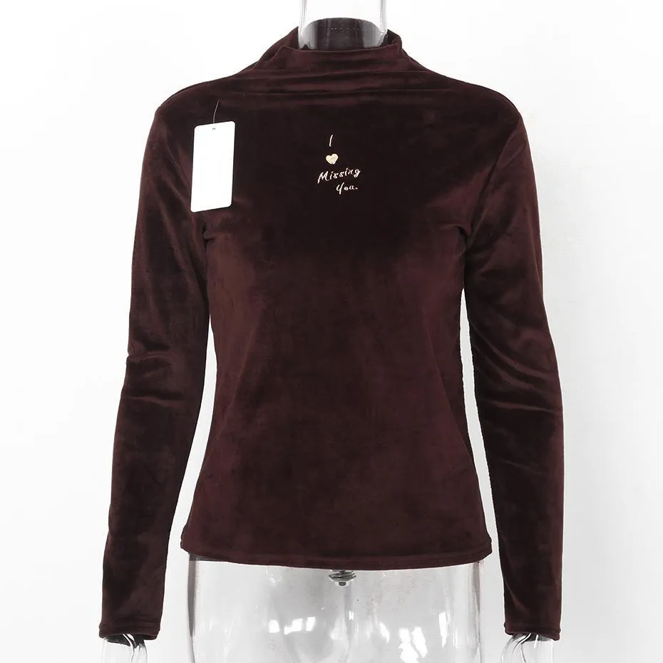 Turtleneck Velvet Long Sleeve Casual Slim Shirt