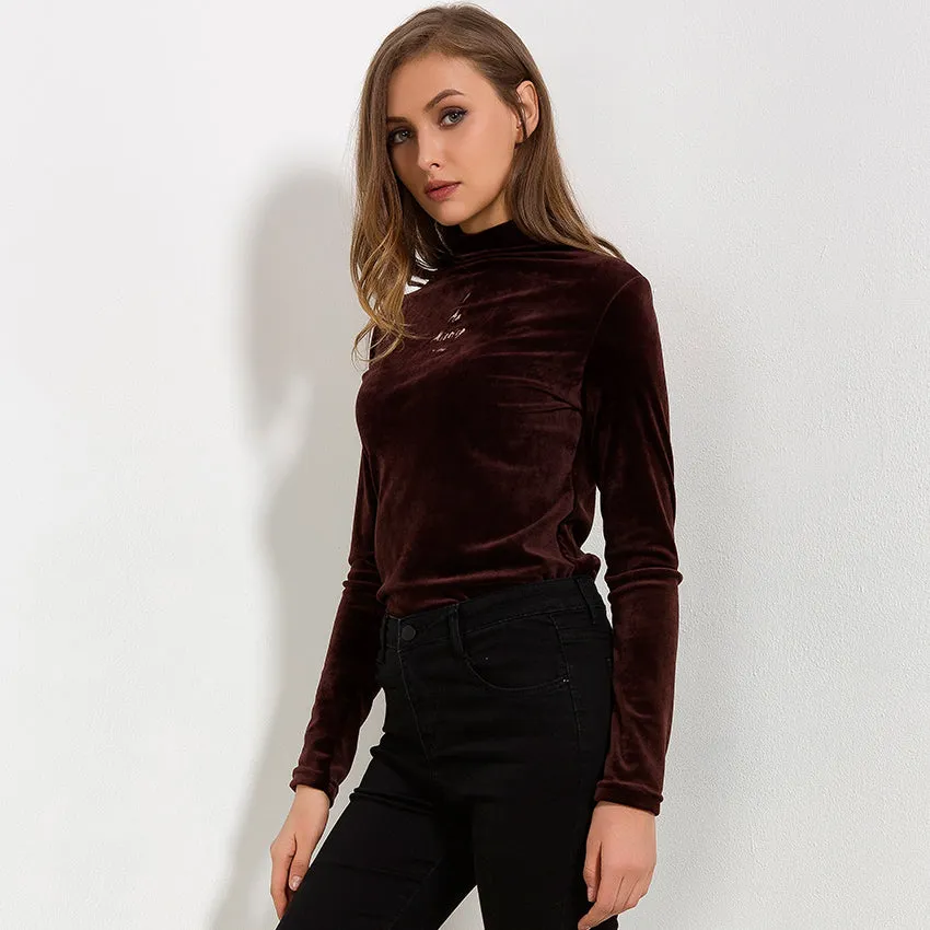 Turtleneck Velvet Long Sleeve Casual Slim Shirt