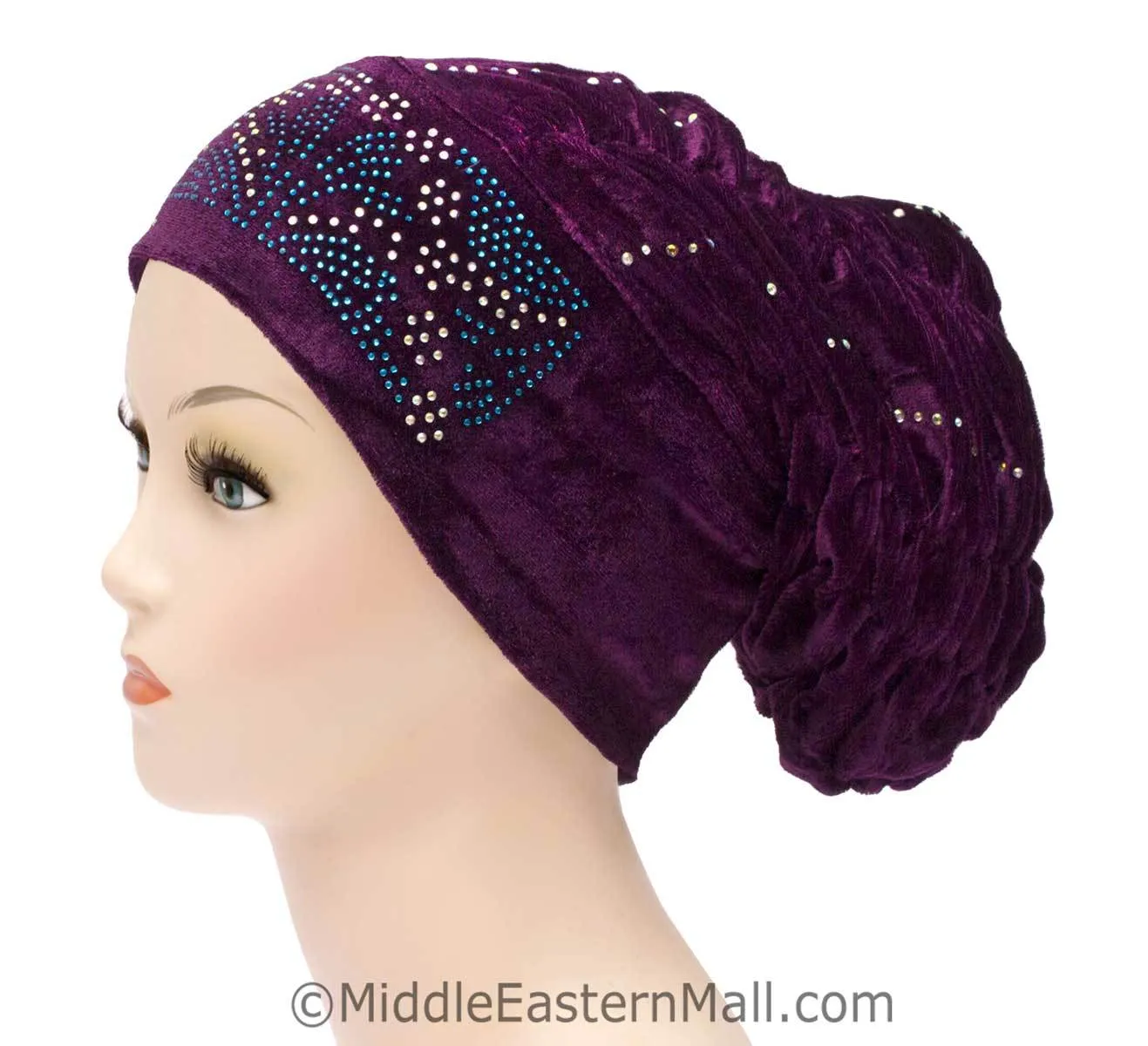 Velvet Royal Snood Ruched Hijab Caps in Purple