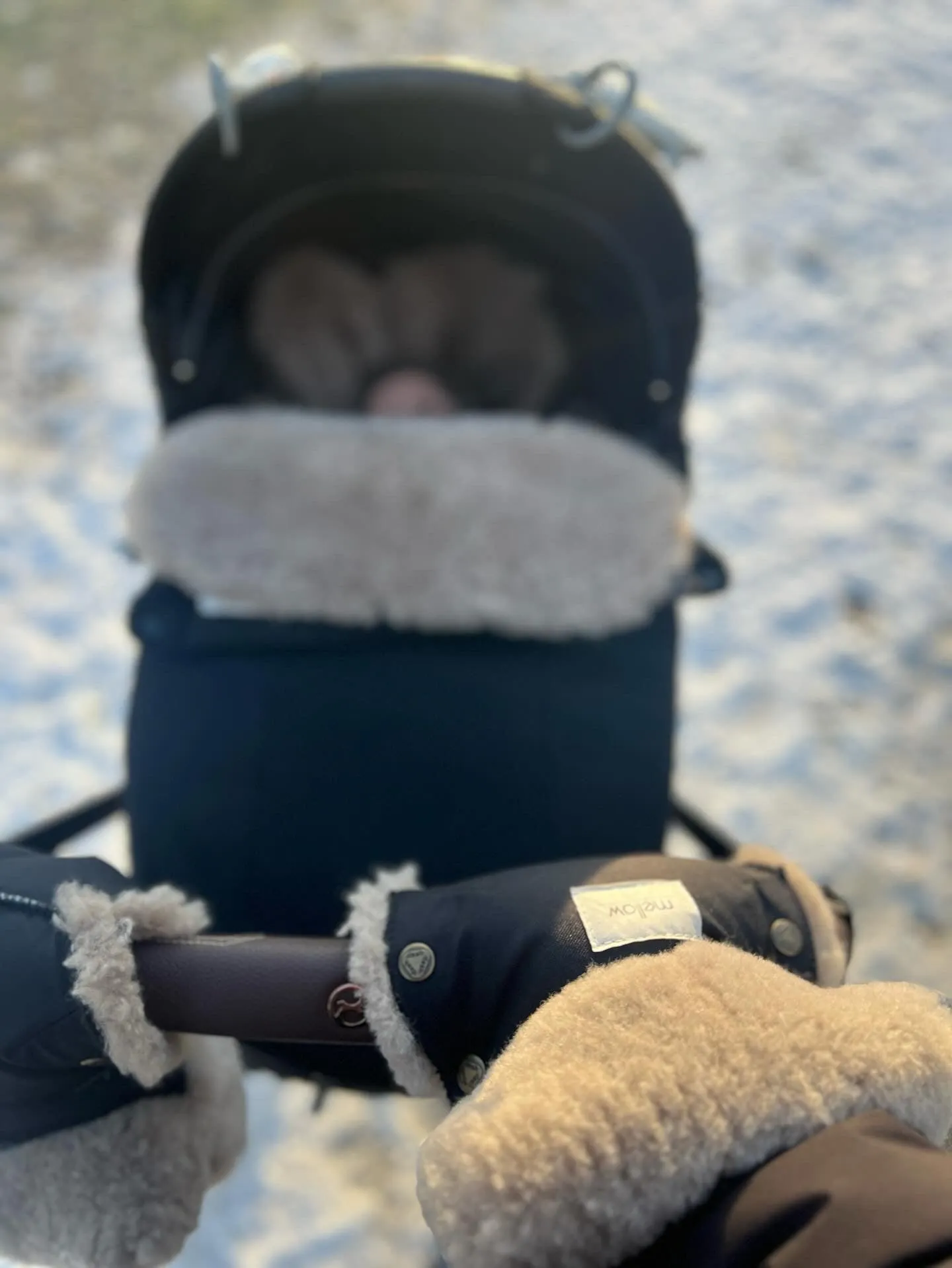 Waterproof Natural Sheepskin Stroller Hand Muffs - Black&Beige