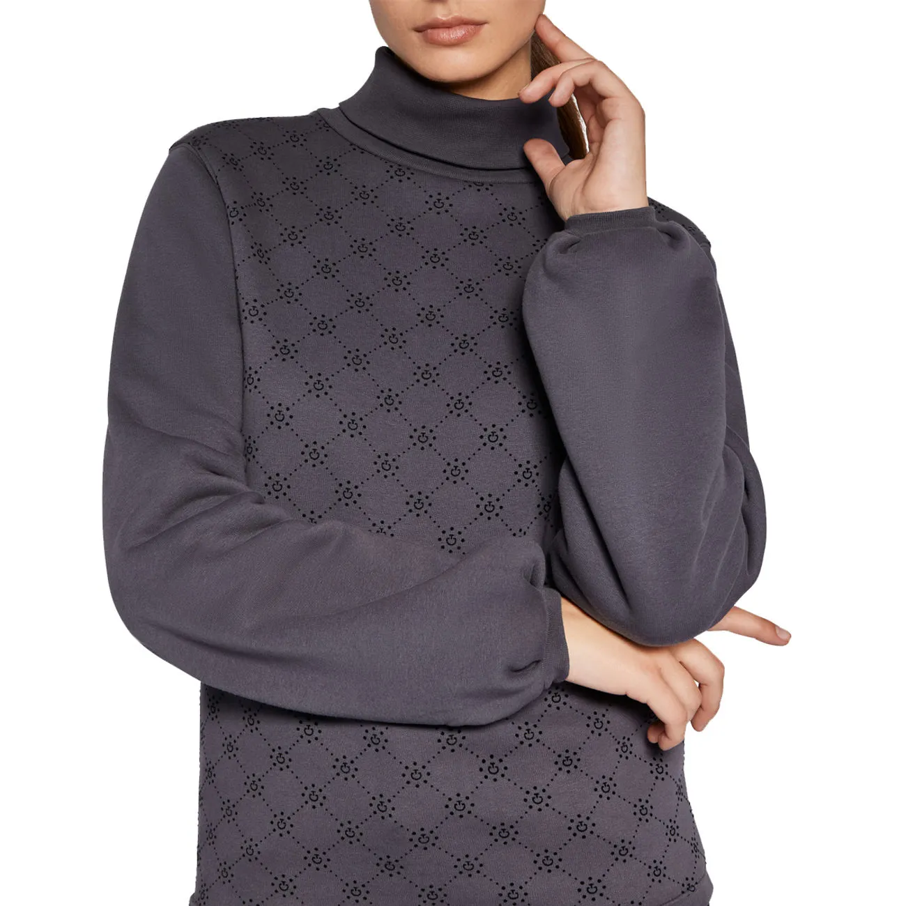 WOMEN&#x27;S TURTLENECK SWEATSHIRT WITH WORKED SLEEVES IRON GREY