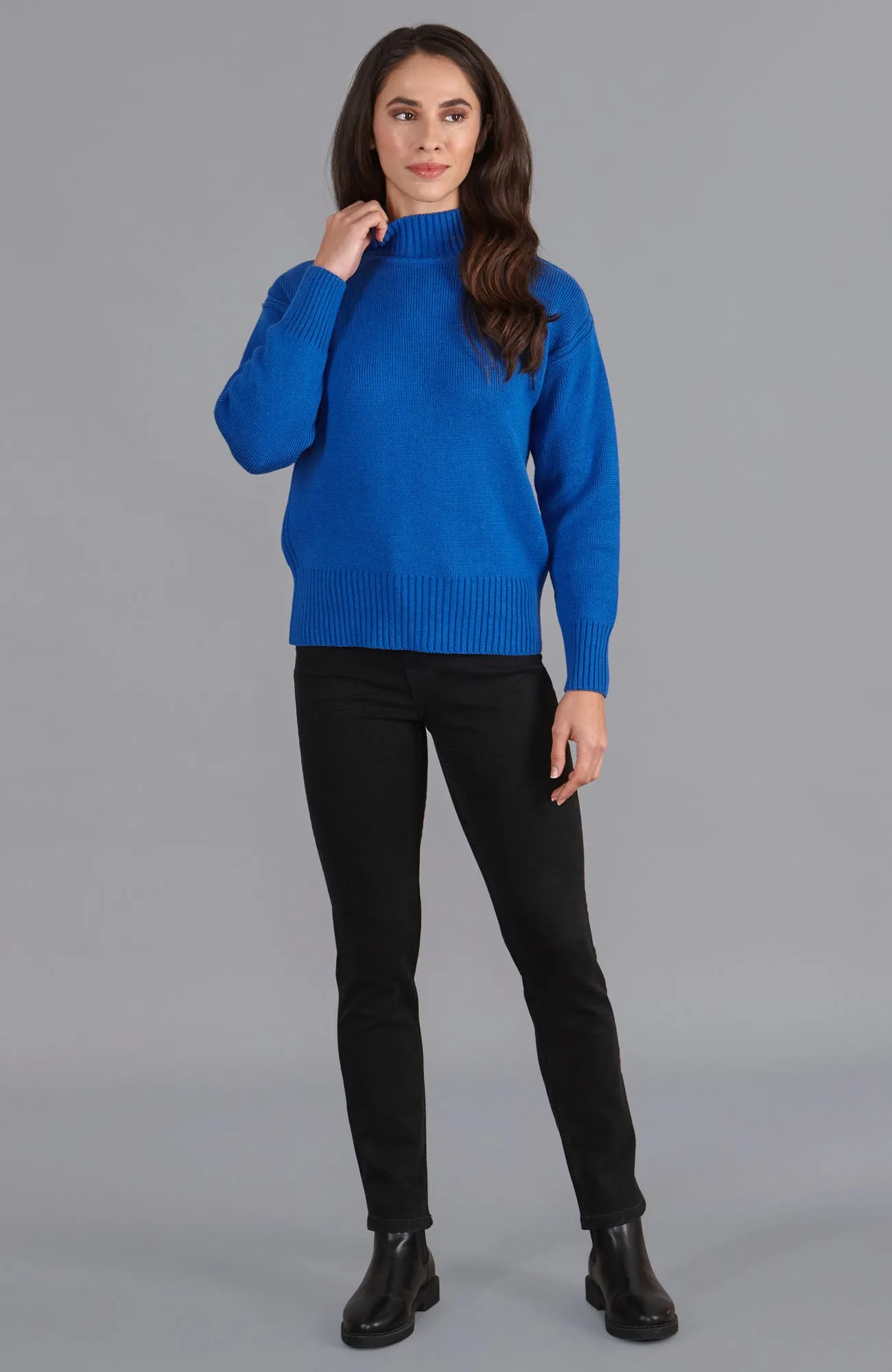 Womens Midweight Cotton Turtleneck Drop Shoulder Jumper