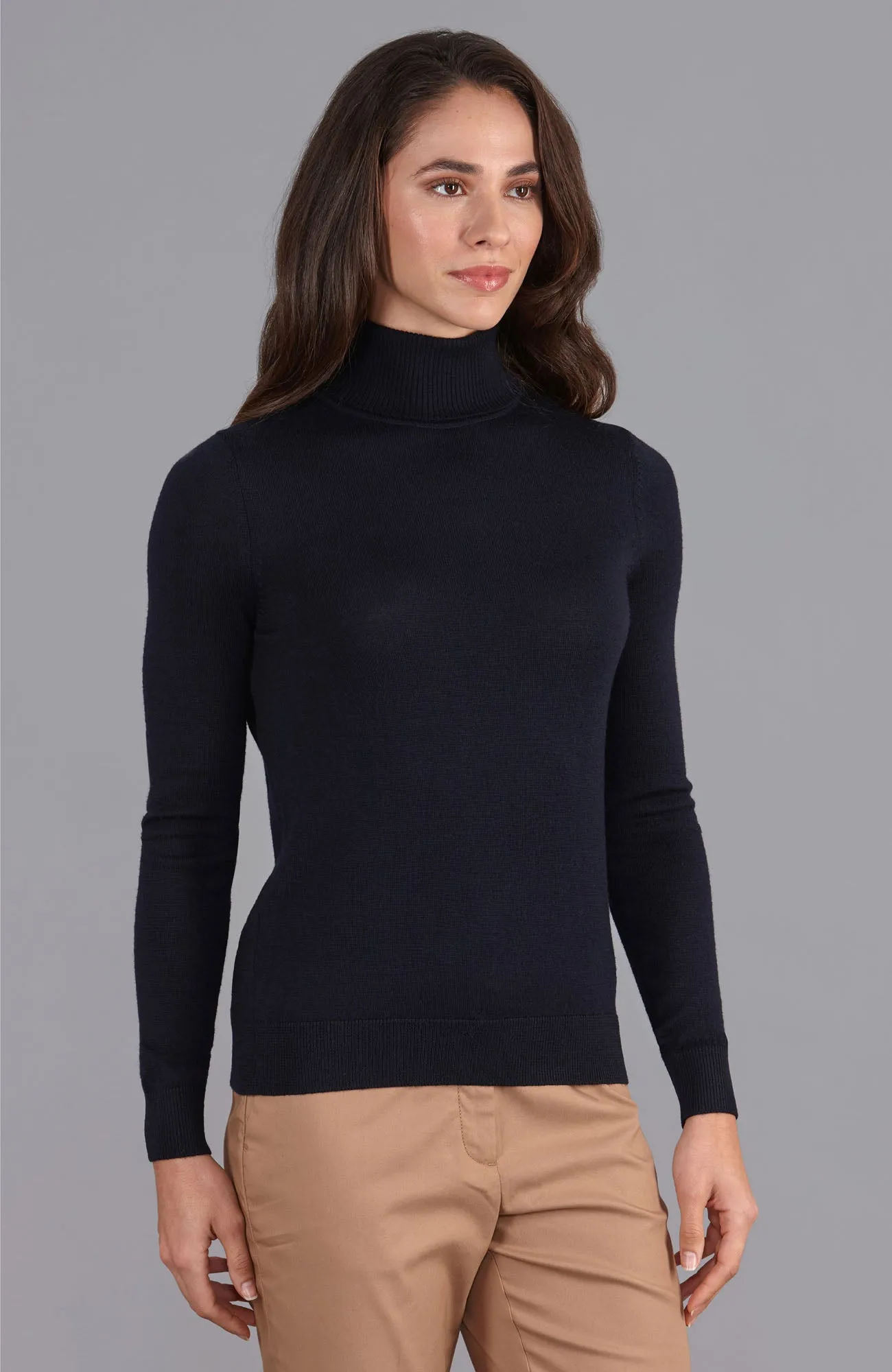 Womens Pure Extra Fine Merino Wool Roll Neck Jumper