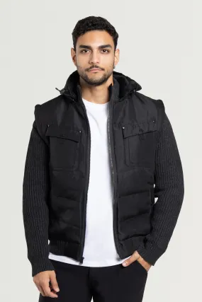 X RAY Men's Lightly Insulated Full Zip Hooded Vest Ribbed Sweater Jacket