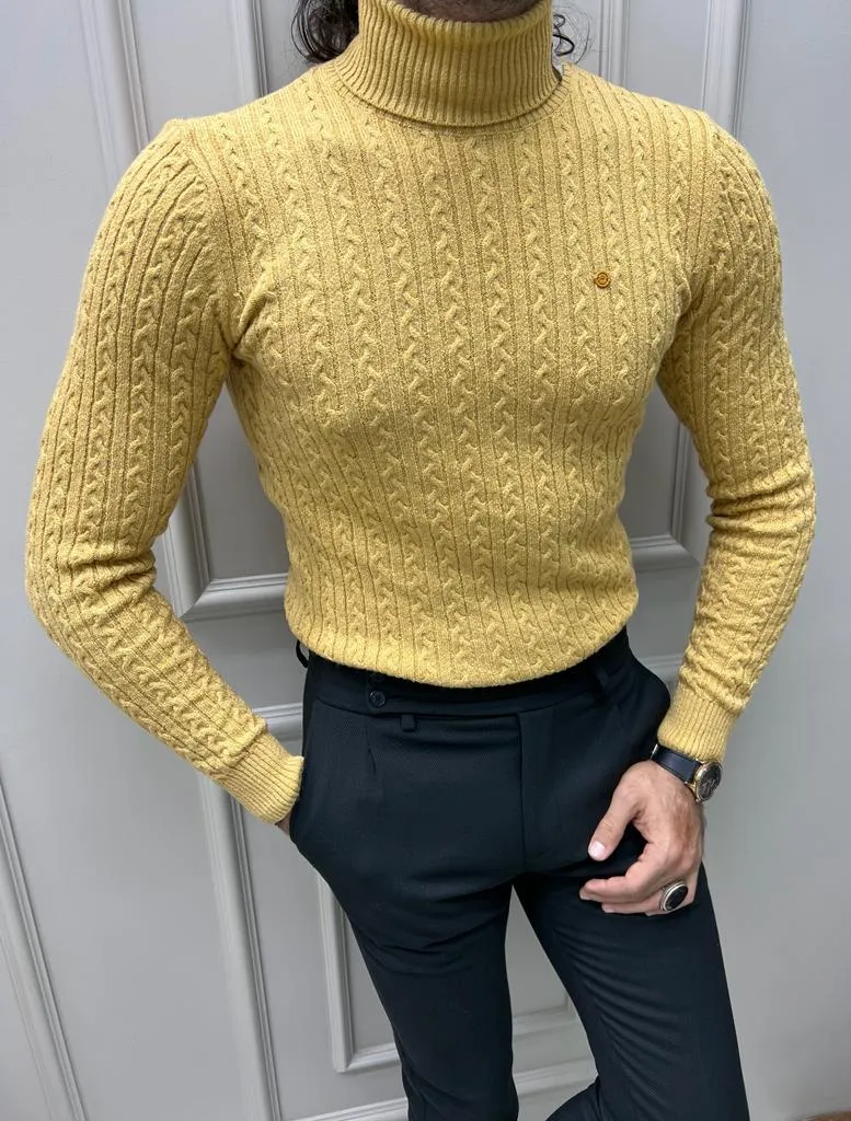 Yellow Slim Fit Turtleneck Sweater for Men | GentWith.com