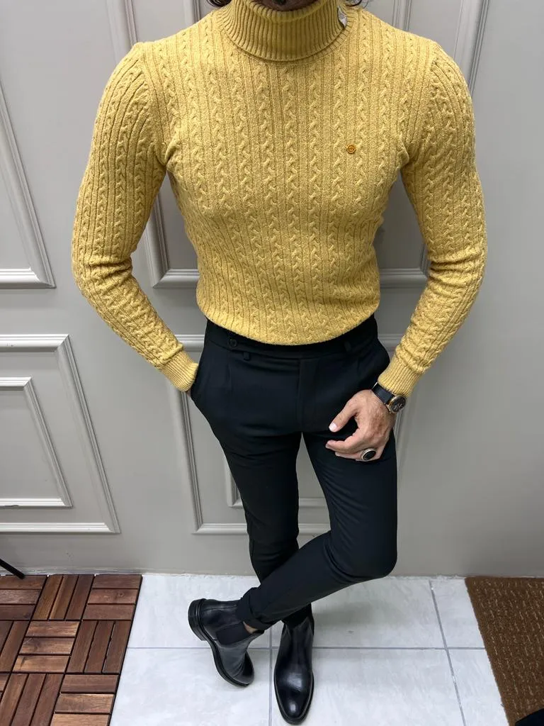 Yellow Slim Fit Turtleneck Sweater for Men | GentWith.com