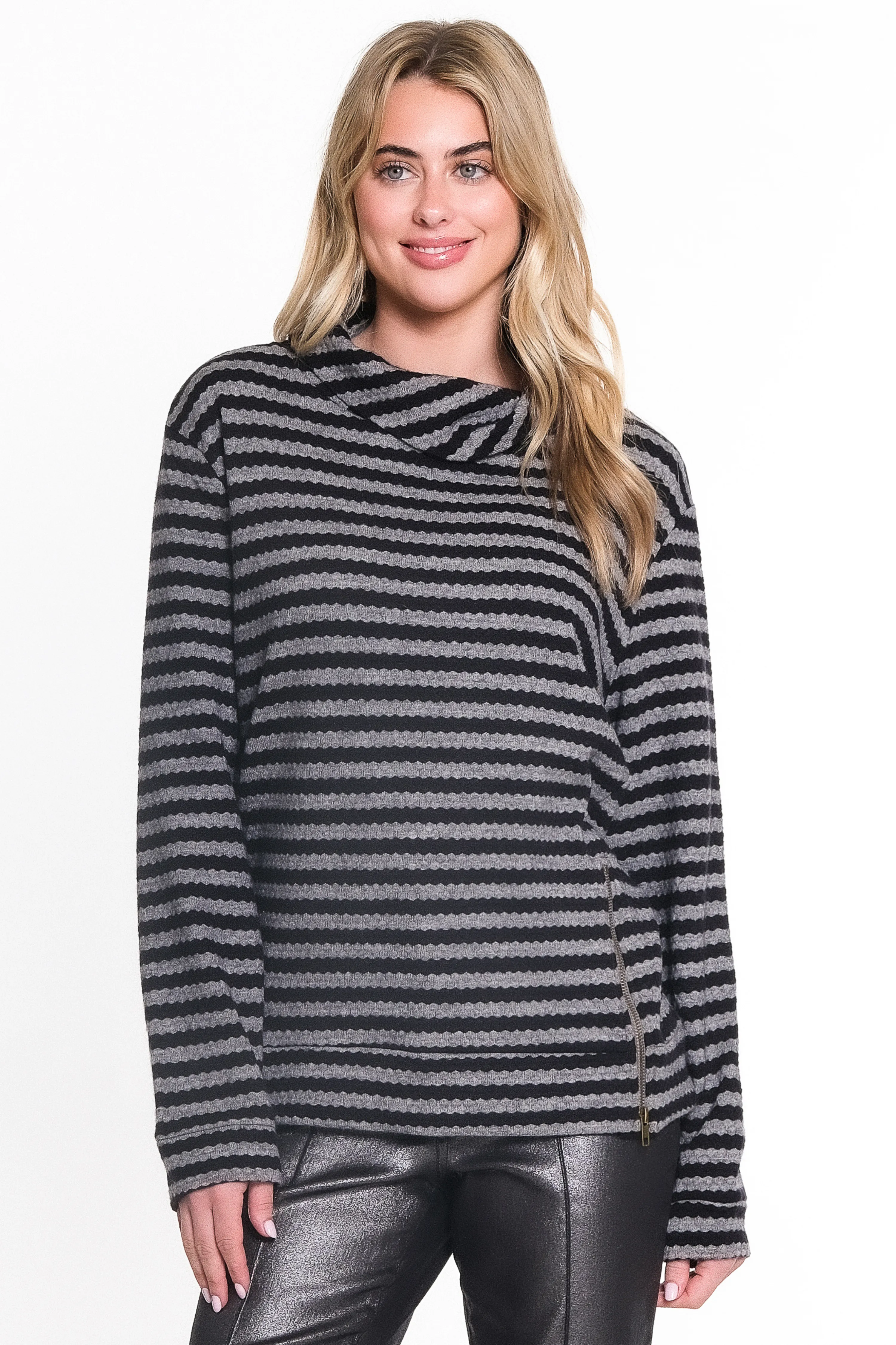 Zipper Knit Top - Charcoal